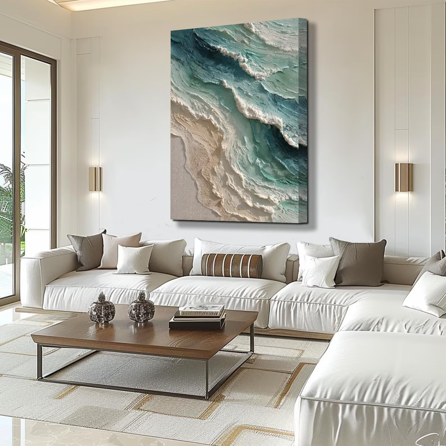 3D-Textured Art｜Blue Green Coastal Wall Painting