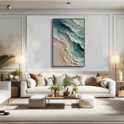3D-Textured Art｜Blue Green Coastal Wall Painting