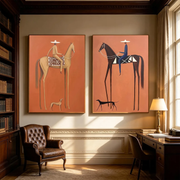 Vintage Americana Art | Terracotta Tall Horse Rider Pair Canvas Print