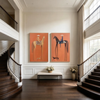 Vintage Americana Art | Terracotta Tall Horse Rider Pair Canvas Print