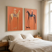 Vintage Americana Art | Terracotta Tall Horse Rider Pair Canvas Print