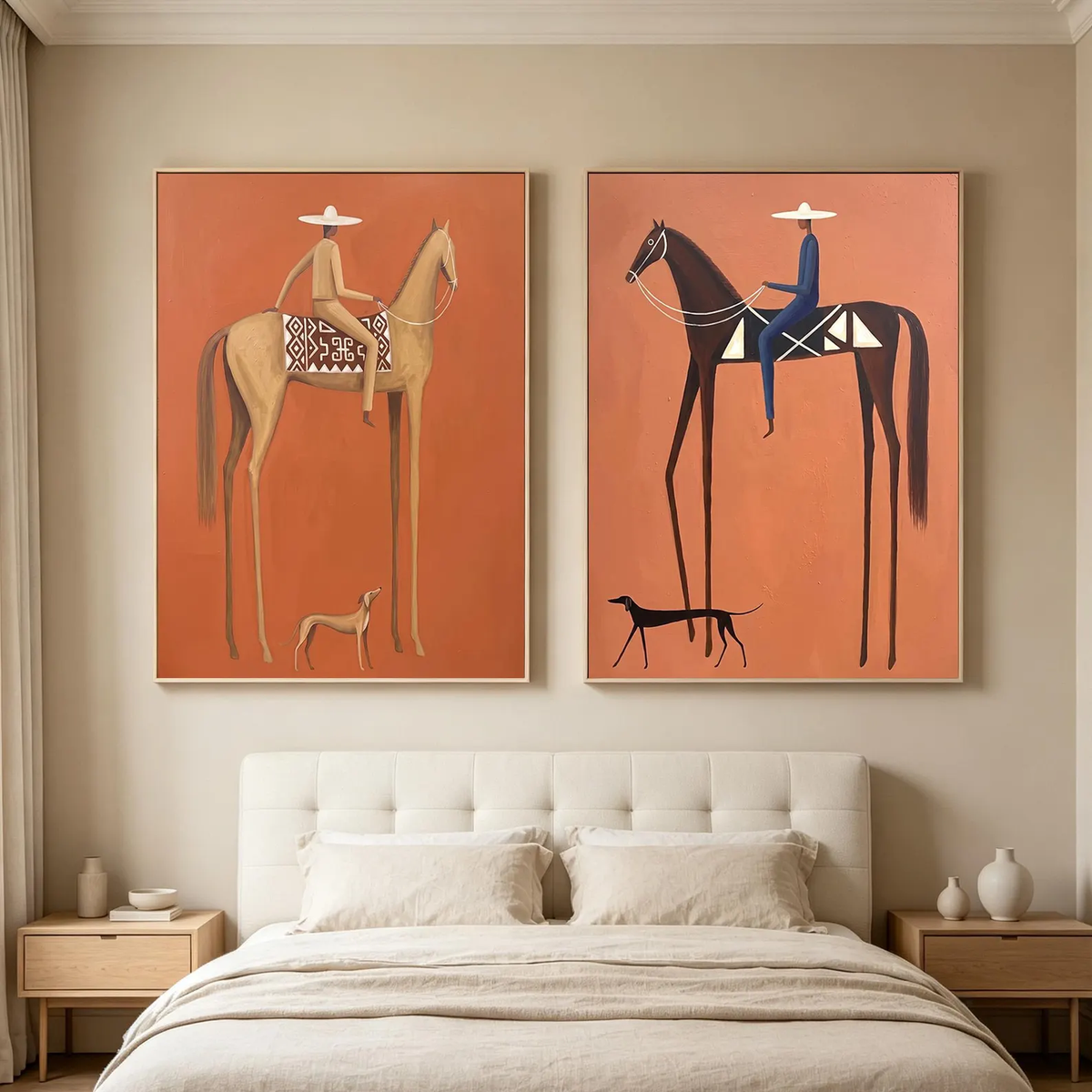 Vintage Americana Art | Terracotta Tall Horse Rider Pair Canvas Print