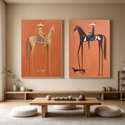 Vintage Americana Art | Terracotta Tall Horse Rider Pair Canvas Print