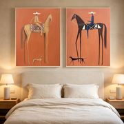 Vintage Americana Art | Terracotta Tall Horse Rider Pair Canvas Print