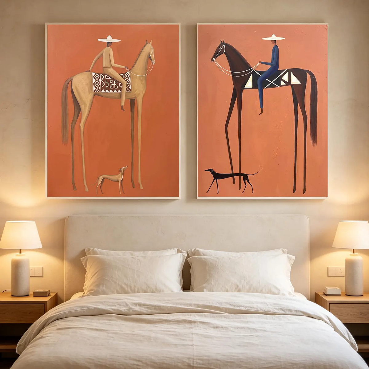 Vintage Americana Art | Terracotta Tall Horse Rider Pair Canvas Print