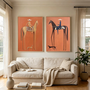 Vintage Americana Art | Terracotta Tall Horse Rider Pair Canvas Print