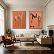 Vintage Americana Art | Terracotta Tall Horse Rider Pair Canvas Print