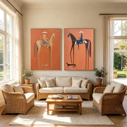 Vintage Americana Art | Terracotta Tall Horse Rider Pair Canvas Print
