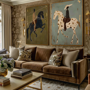 Vintage Americana Art | Olive & Sage Green Horse Rider Pair Canvas Print