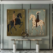 Vintage Americana Art | Olive & Sage Green Horse Rider Pair Canvas Print