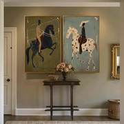 Vintage Americana Art | Olive & Sage Green Horse Rider Pair Canvas Print