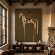 Vintage Americana Art | Olive Green Stylized Horse Rider Canvas Print