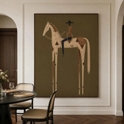 Vintage Americana Art | Olive Green Stylized Horse Rider Canvas Print