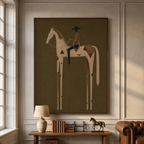 Vintage Americana Art | Olive Green Stylized Horse Rider Canvas Print