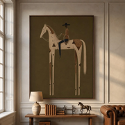Vintage Americana Art | Olive Green Stylized Horse Rider Canvas Print