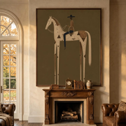 Vintage Americana Art | Olive Green Stylized Horse Rider Canvas Print