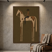 Vintage Americana Art | Olive Green Stylized Horse Rider Canvas Print
