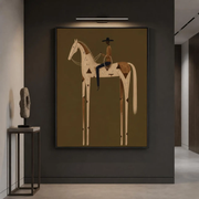 Vintage Americana Art | Olive Green Stylized Horse Rider Canvas Print