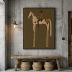 Vintage Americana Art | Olive Green Stylized Horse Rider Canvas Print