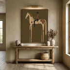 Vintage Americana Art | Olive Green Stylized Horse Rider Canvas Print