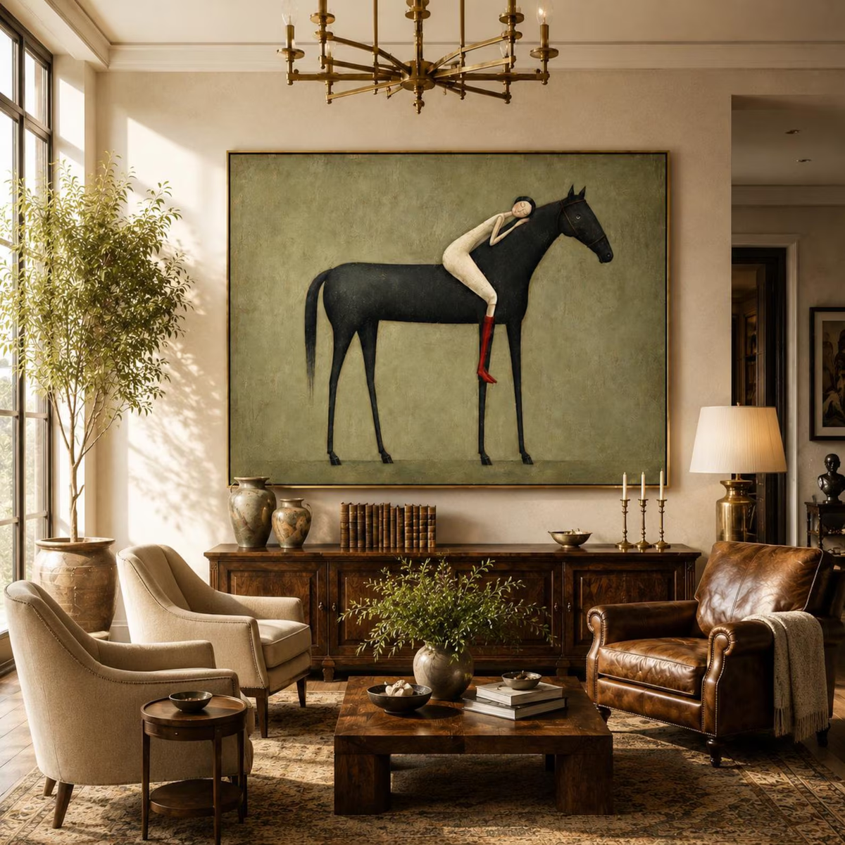 Vintage Americana Art | Abstract Minimalist Horse Hug Figure Canvas