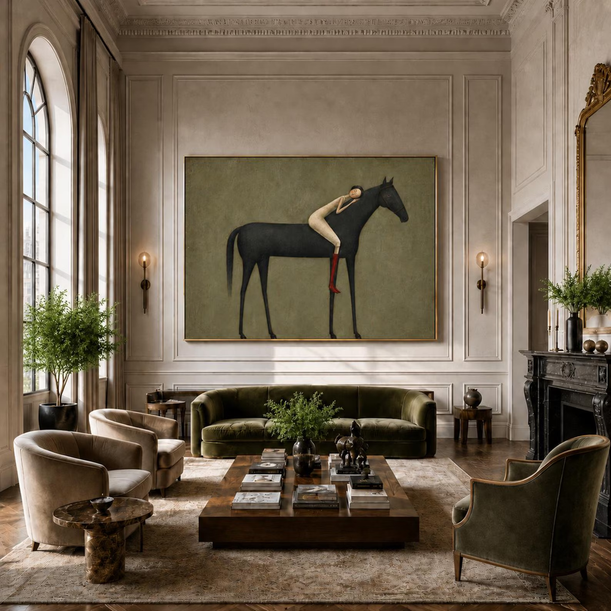 Vintage Americana Art | Abstract Minimalist Horse Hug Figure Canvas