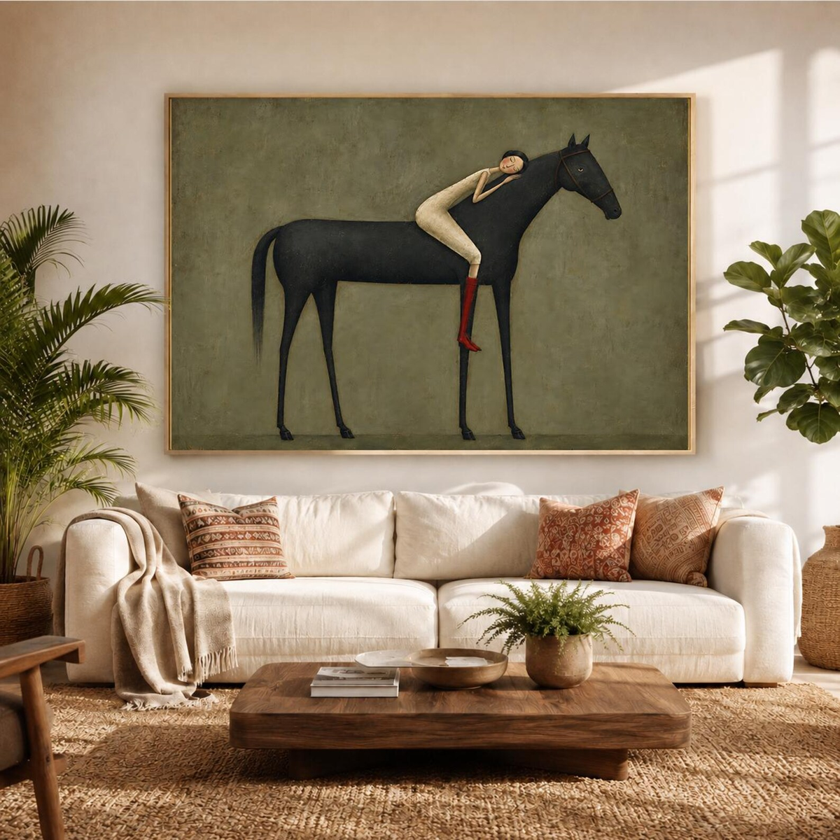 Vintage Americana Art | Abstract Minimalist Horse Hug Figure Canvas