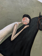 Vintage Americana Art | Abstract Minimalist Horse Hug Figure Canvas