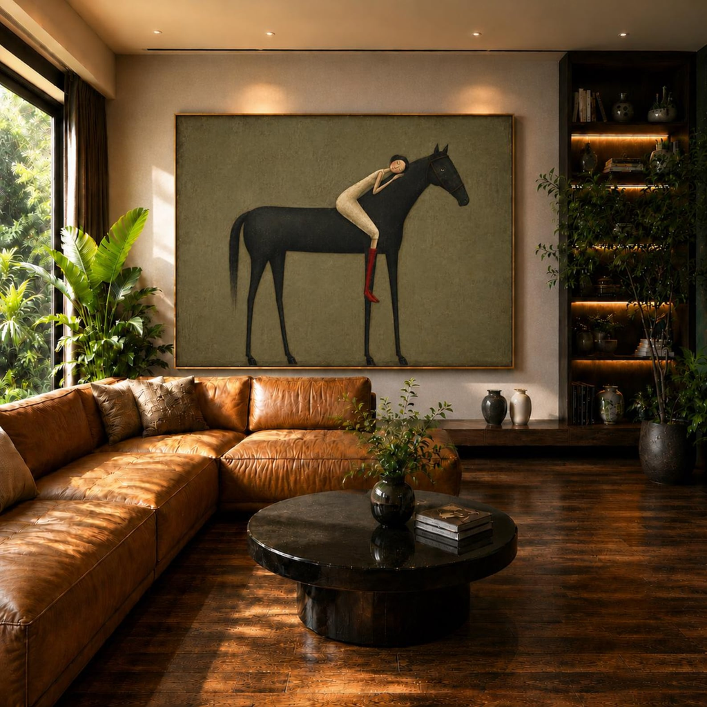 Vintage Americana Art | Abstract Minimalist Horse Hug Figure Canvas