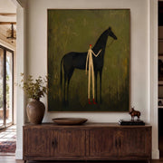 Vintage Americana Art | Faceless man leading horse