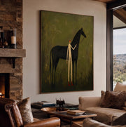 Vintage Americana Art | Faceless man leading horse