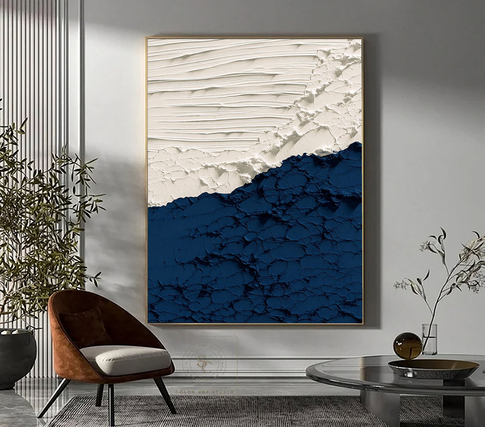 3D-Textured Art | Indigo Shore & Frosted Wave