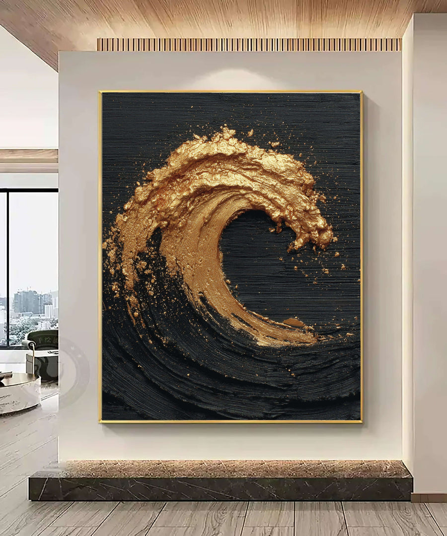 Contemporary Luxe Art | Gilded Midnight Wave