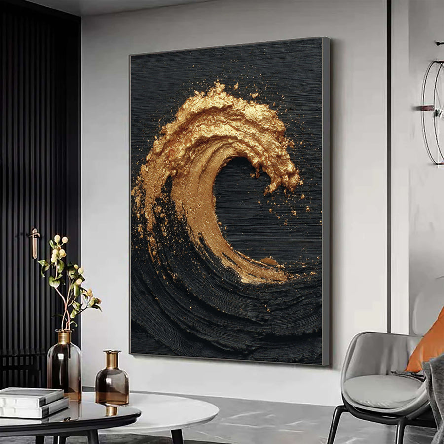 Contemporary Luxe Art | Gilded Midnight Wave