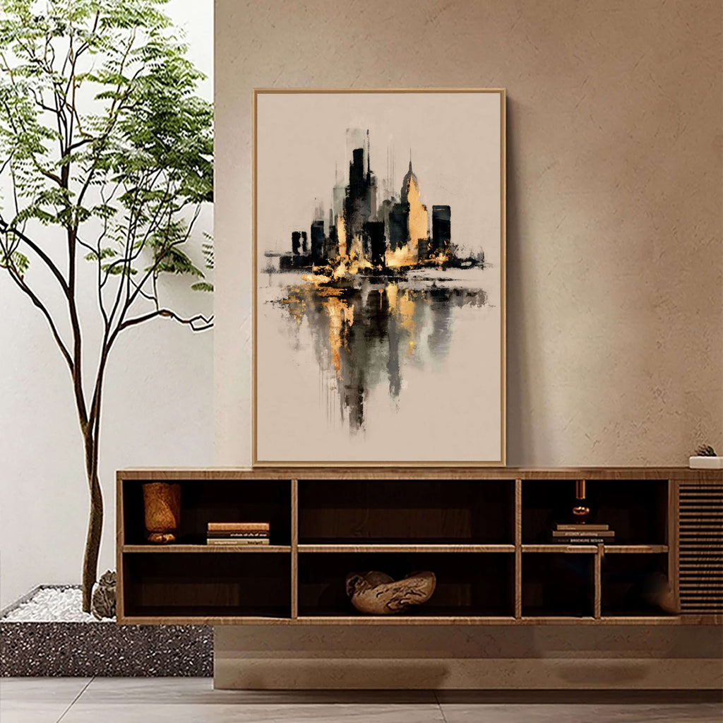 Contemporary Luxe Art | Gilded Skyline Reflection