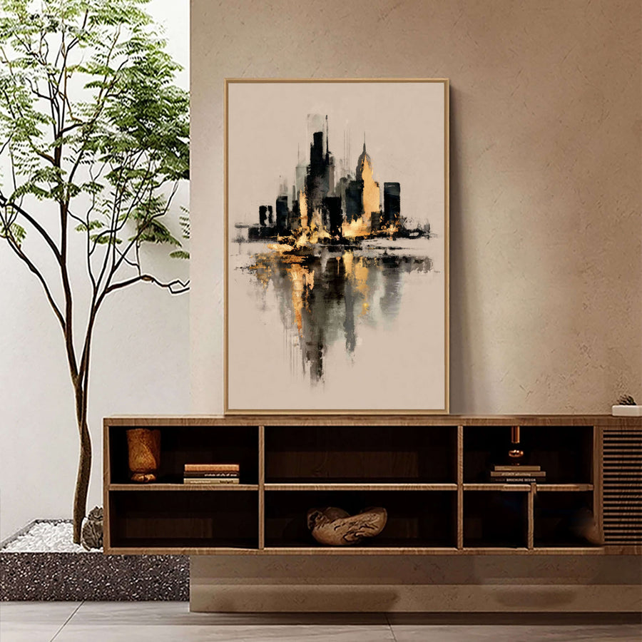 Contemporary Luxe Art | Gilded Skyline Reflection