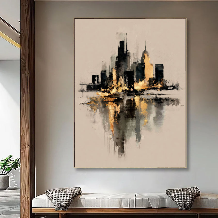 Contemporary Luxe Art | Gilded Skyline Reflection