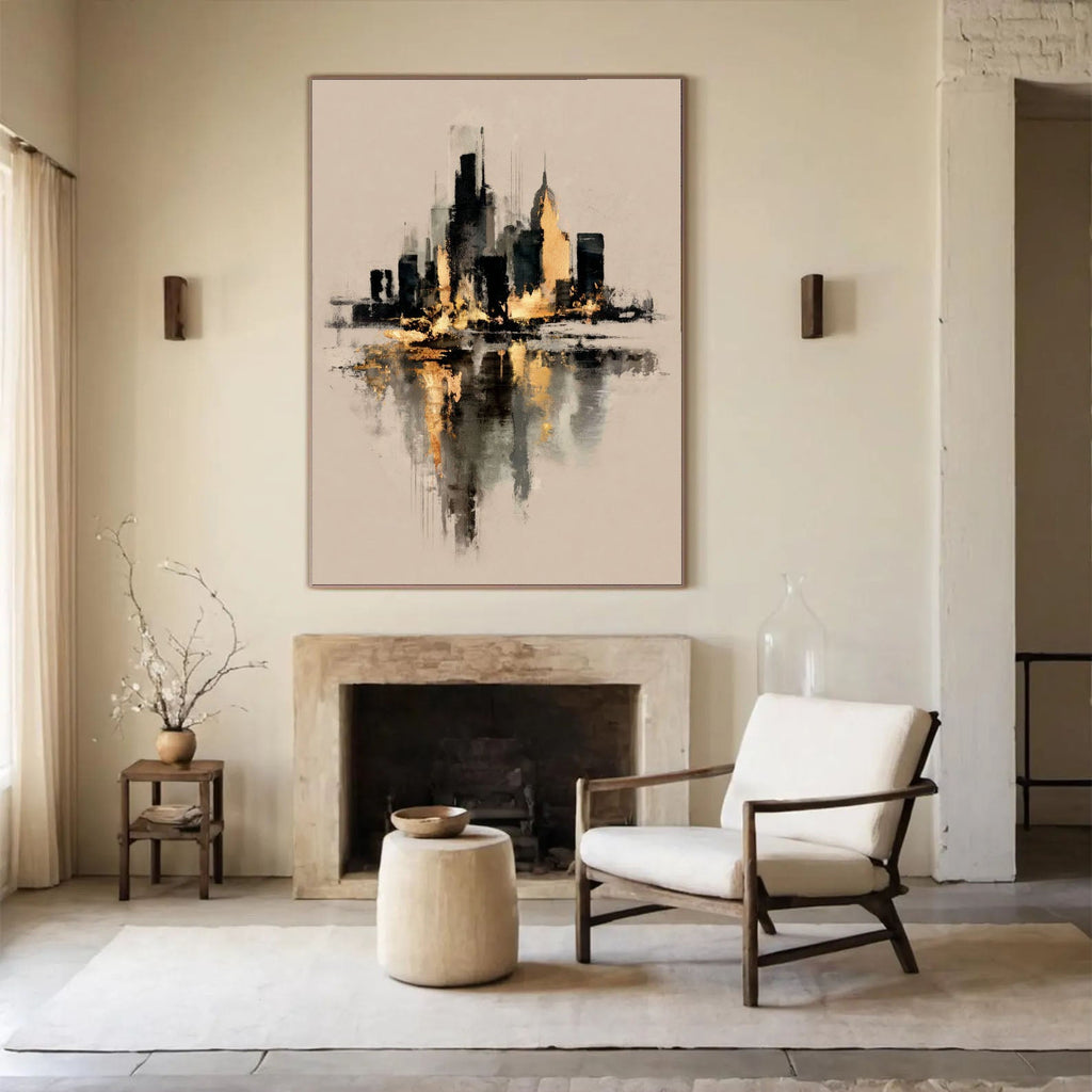 Contemporary Luxe Art | Gilded Skyline Reflection
