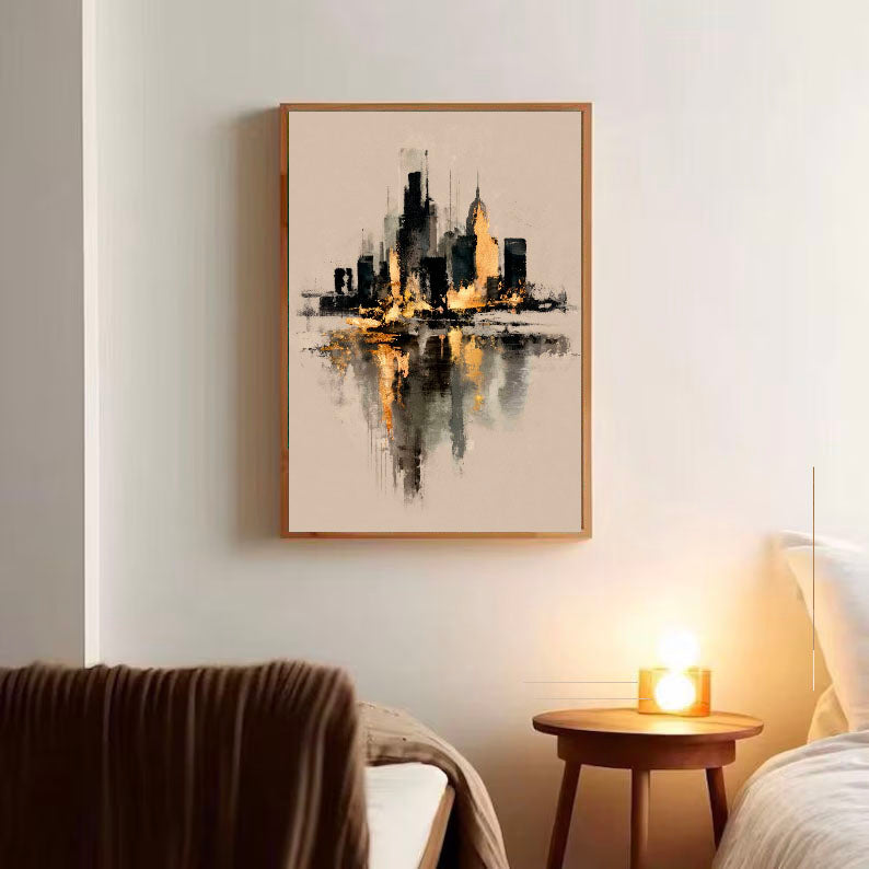 Contemporary Luxe Art | Gilded Skyline Reflection