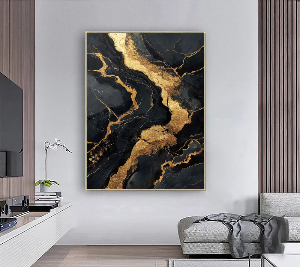 Contemporary Luxe Art | Gilded Onyx Currents