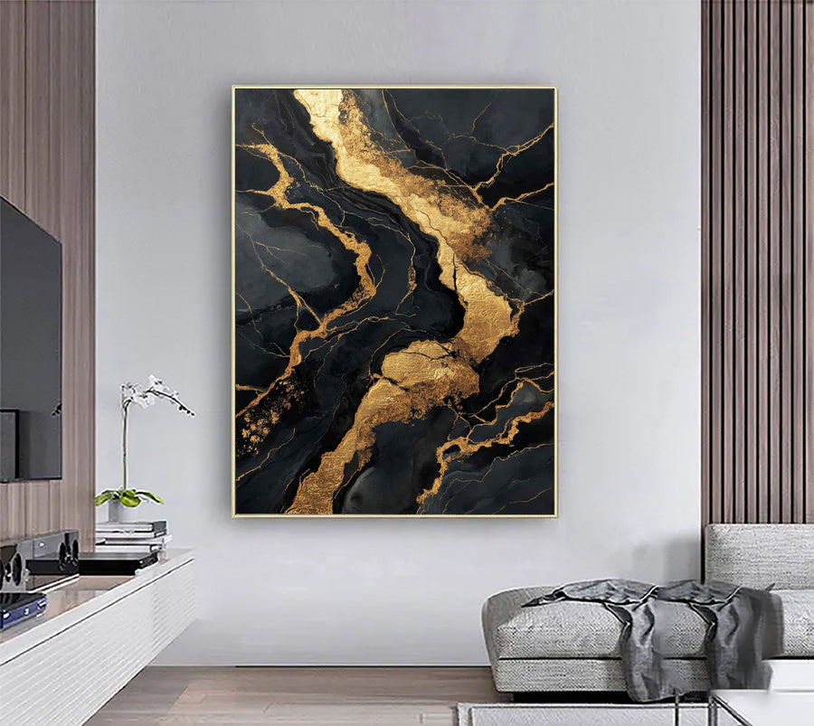 Contemporary Luxe Art | Gilded Onyx Currents