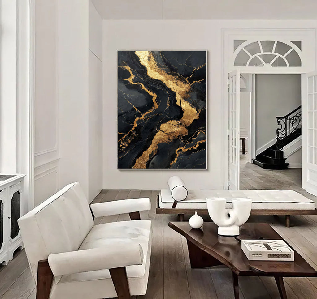 Contemporary Luxe Art | Gilded Onyx Currents
