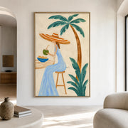 Vintage Americana Art | Coconut Sip Under Palm Canopy