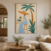 Vintage Americana Art | Coconut Sip Under Palm Canopy