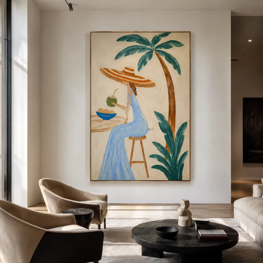 Vintage Americana Art | Coconut Sip Under Palm Canopy