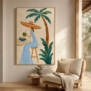 Vintage Americana Art | Coconut Sip Under Palm Canopy
