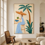 Vintage Americana Art | Coconut Sip Under Palm Canopy