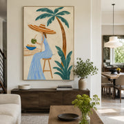 Vintage Americana Art | Coconut Sip Under Palm Canopy