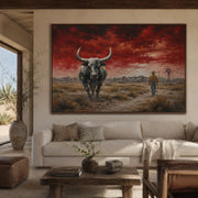 Vintage Americana Art | Red Sky Desert Steer Wanderer