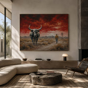 Vintage Americana Art | Red Sky Desert Steer Wanderer